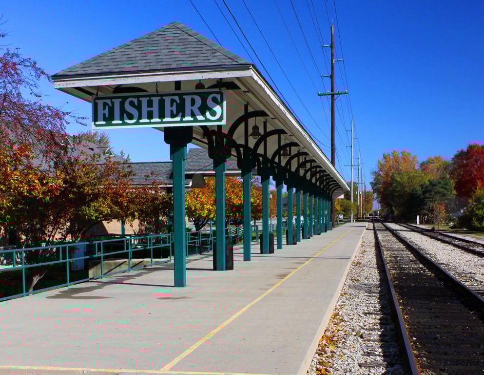 Nickel Plate Station in Fishers, Indiana — a modern mixed-use district in the heart of downtown Fishers.