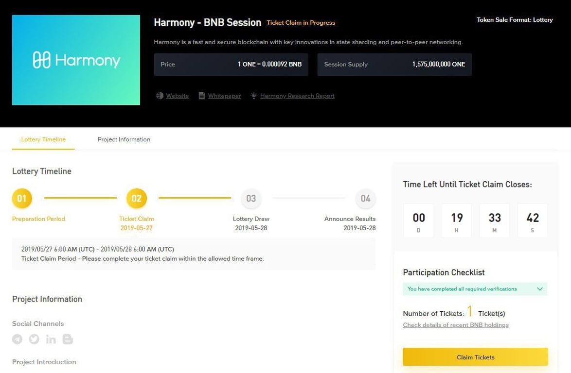 Claim Harmony IEO Tickets