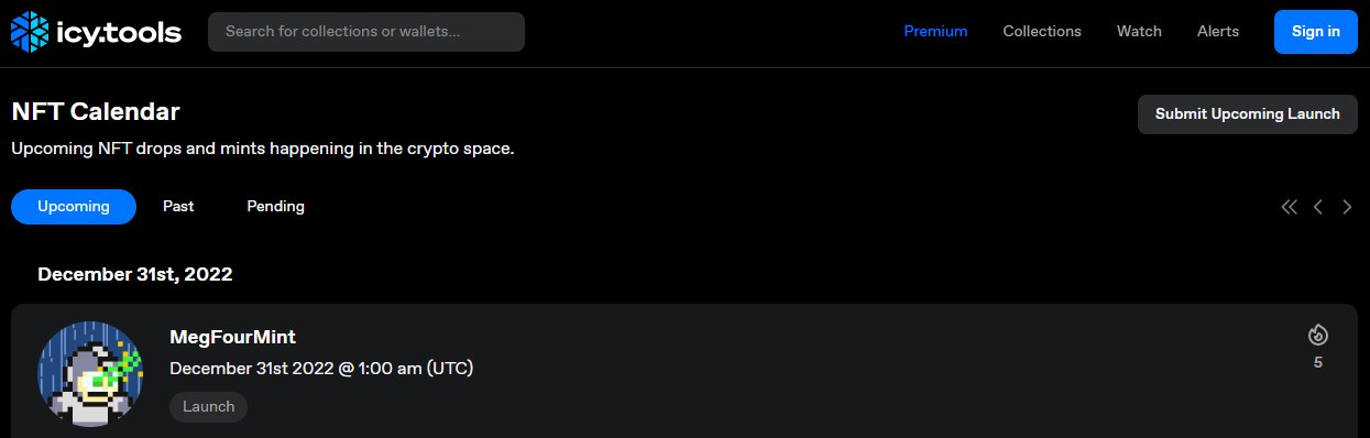 best ERC20 NFT drop calendar - Icy.tools