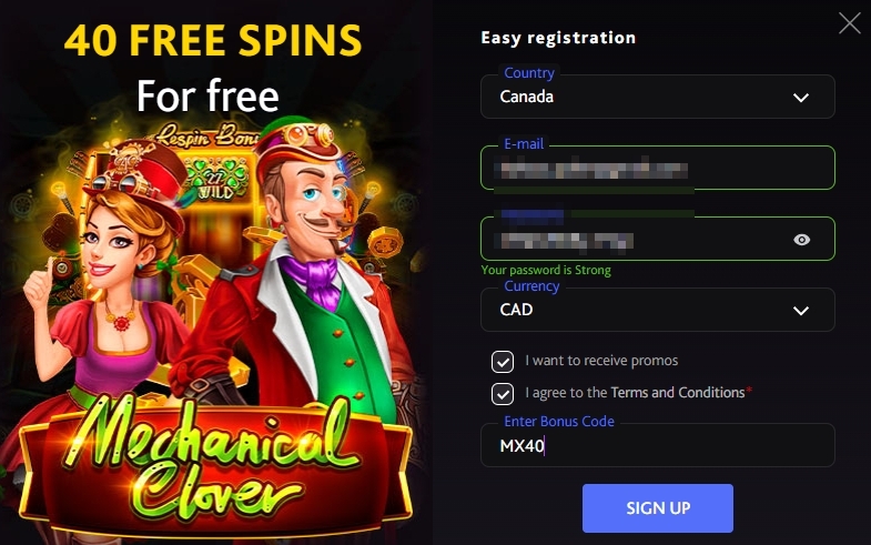 mirax casino singup window