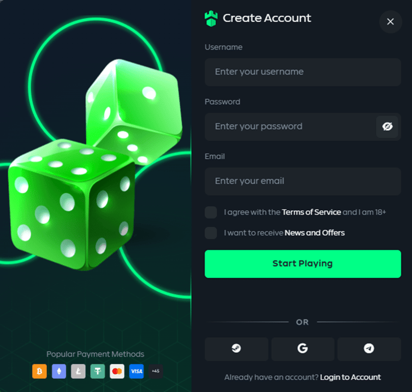 Gamdom account creation