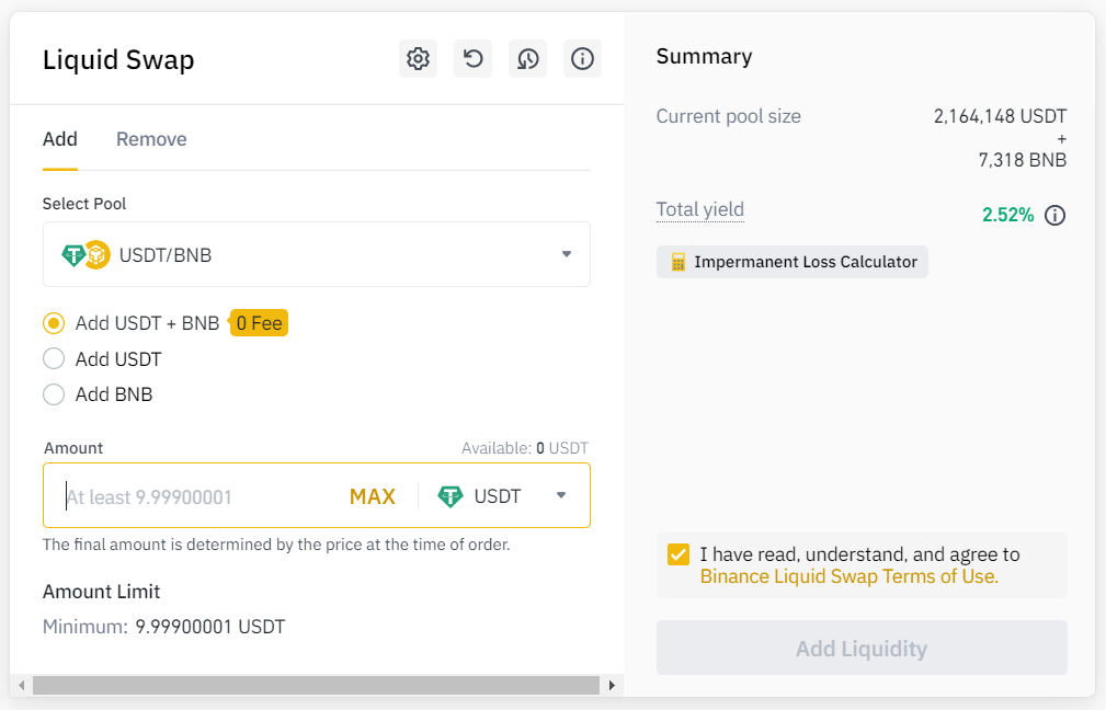 Binance Liquid Swap add liquidity