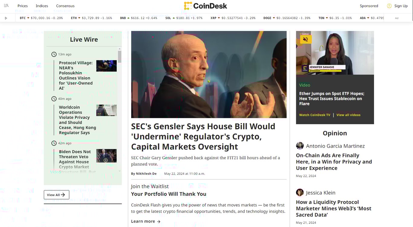 coindesk homepage