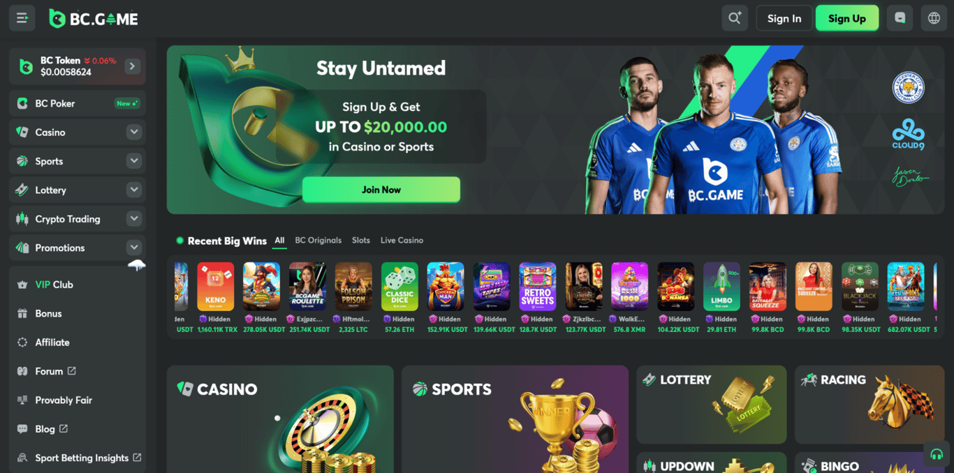 Bc.Game casino homepage