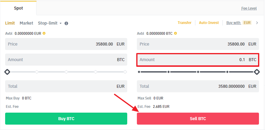 selling Bitcoin for fiat on Binance spot market