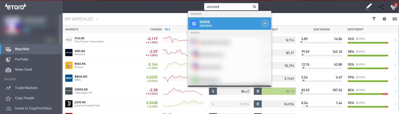 trade Alphabet stock on eToro