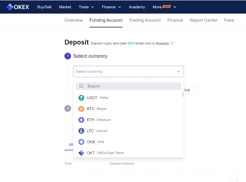 Search for USDT address on OKX and copy it