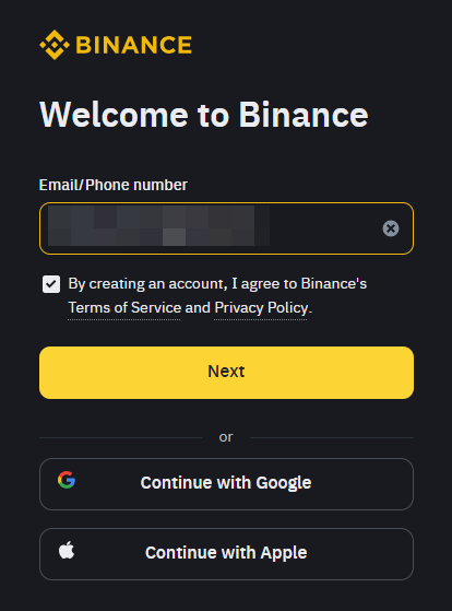 binance signup window