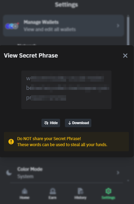 viewing Trust wallet secret phrase