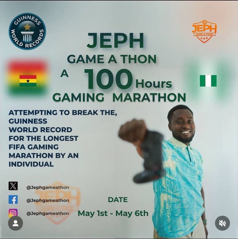 Nigerian Gamer; Appiah Jephthah Attempts to Break the Longest FIFA Video Game Marathon Record