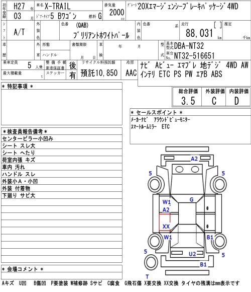2015 NISSAN X-TRAIL 20X Emergency brake pad ｯｹ-ｼﾞ4WD