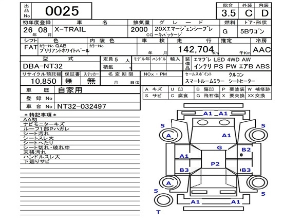 2014 NISSAN X-TRAIL 20X Emergency brake pad ｯｹ-ｼﾞ