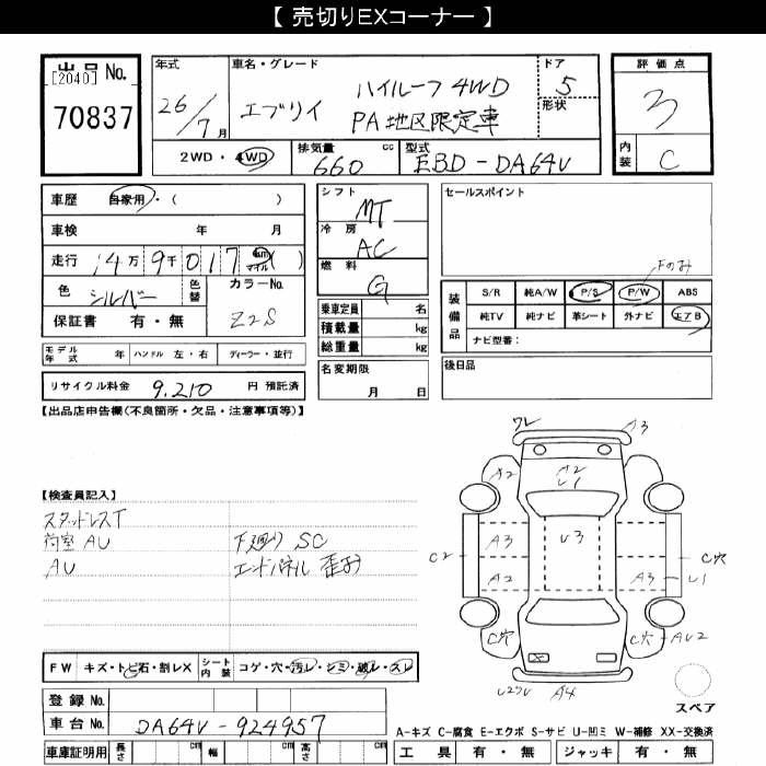2014 SUZUKI EVERY 4WD PA High roof ﾁｸｹﾞﾝﾃｲｼｬ