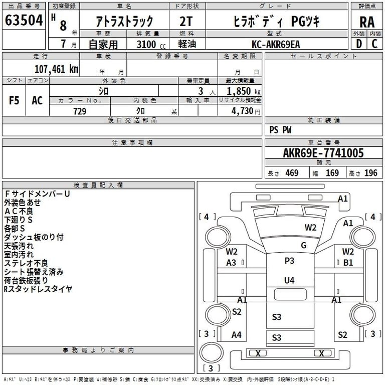 1996 NISSAN ATLAS Hira-body PGﾂ Key