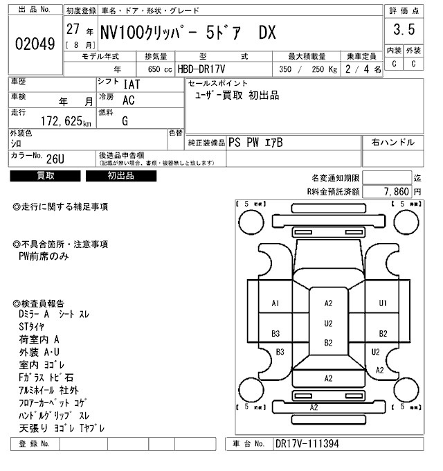 2015 NISSAN CLIPPER VAN DX
