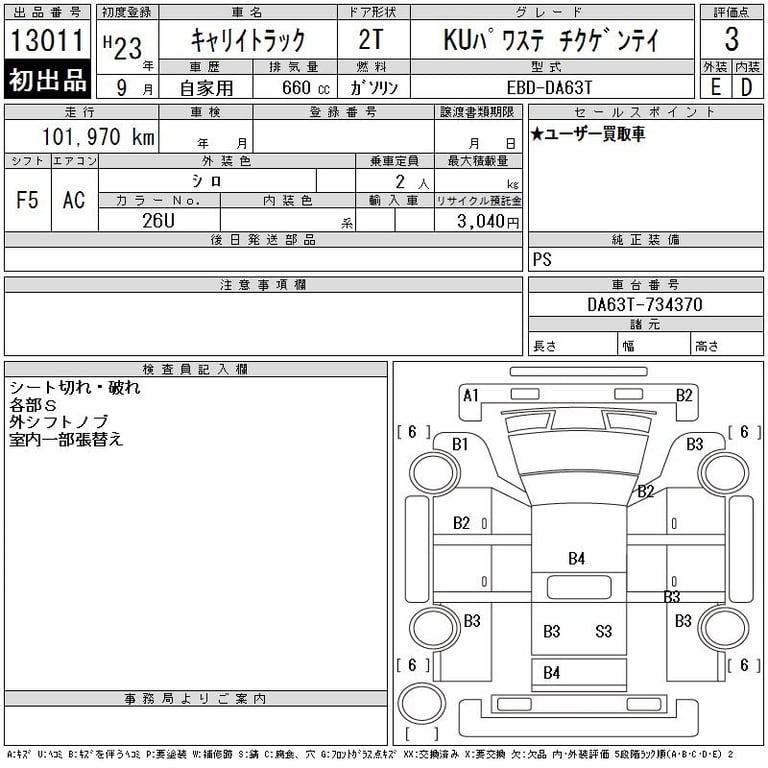 2011 SUZUKI CARRY TRUCK KU Power ｽﾃ ﾁｸｹﾞﾝﾃｲ