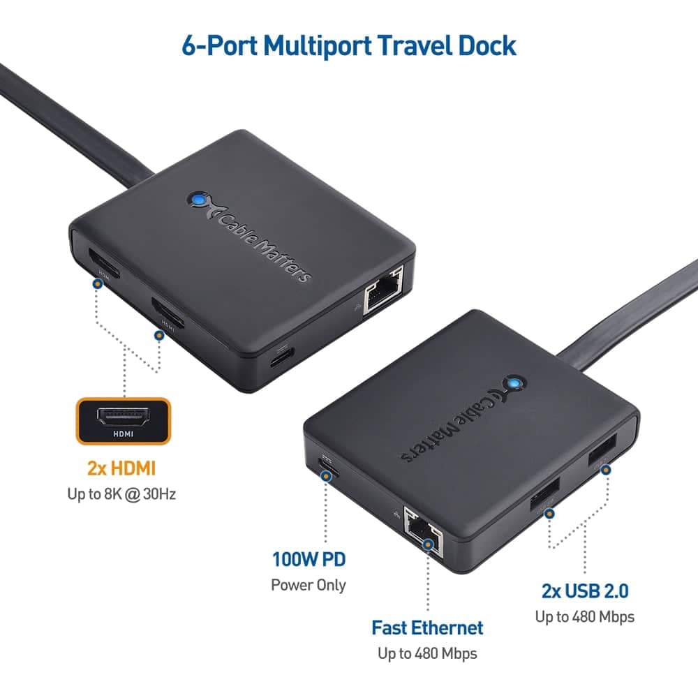 DOCKING MULTI ADAPTADOR USB C PARA DOS MONITORES 2X HDMI 2X USB 3.0 GIGABIT ETHERNET Y POWER DELIVERY 100W CABLE MATTERS