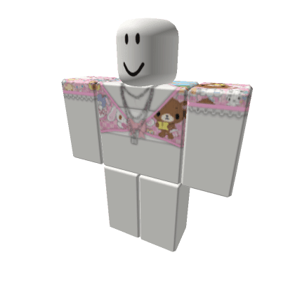 Pink Crop w White top chains and bear