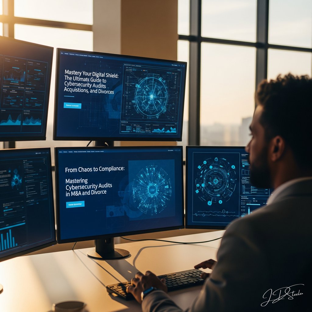Here are a few options:

1. Mastery Your Digital Shield: The Ultimate Guide to Cybersecurity Audits in Mergers, Acquisitions, and Divorces
2. From Chaos to Compliance: Mastering Cybersecurity Audits in M&A and Divorce
3.