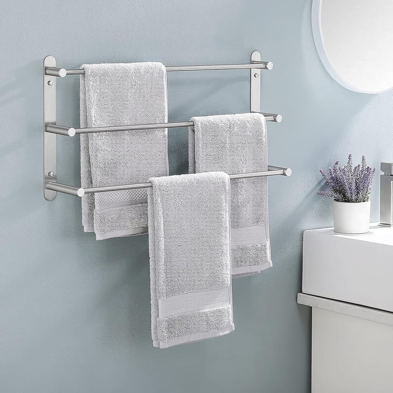 Suport prosop baie inox periat KES, 3 bare, montaj pe perete, 60 cm ...