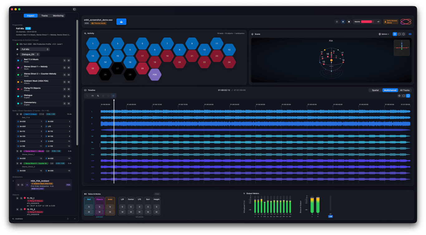Orbit v1.4.2 — multi-programme ADM, dub-track language switching, and a rebuilt BS.2076-3 sidebar