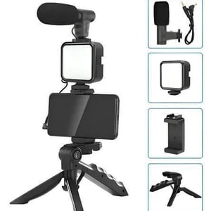kit de grabación - trípode - luz - micrófono - control