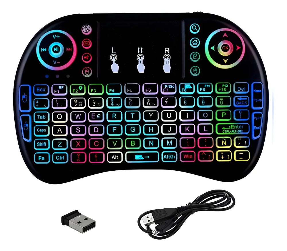 Mini Teclado Inalambrico Led Retroiluminado Smart Tv Android Teclado Negro