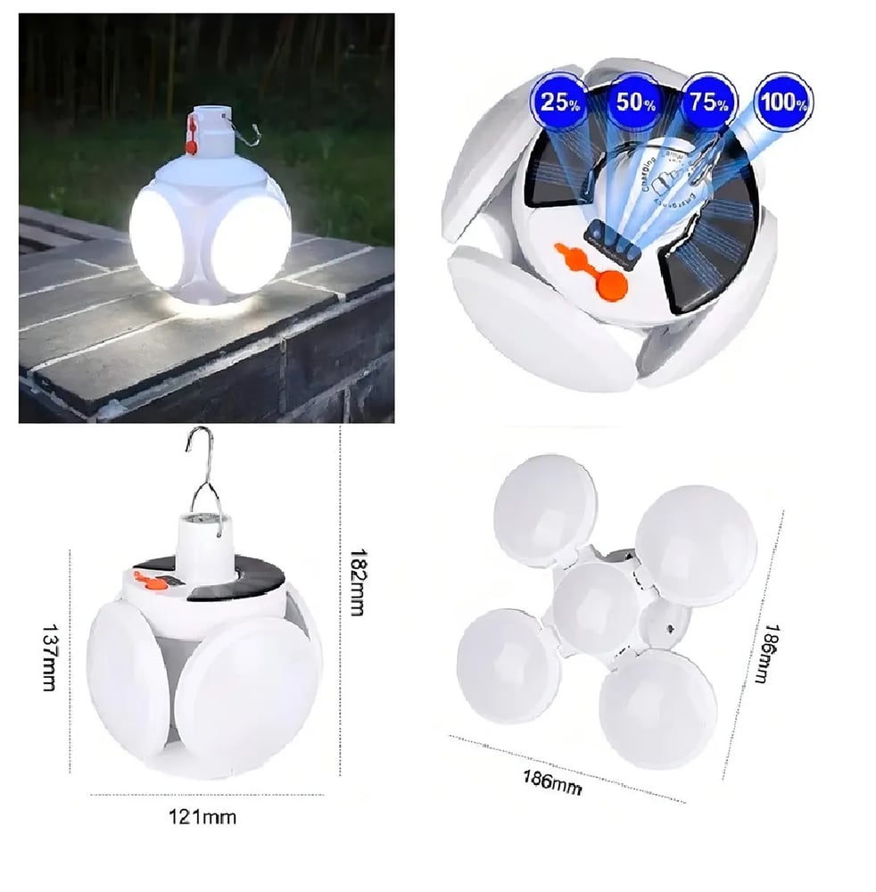 Lampara Colgante Recargable Usb Y Solar 5 Modos Calidad Prem Estructura Blanco