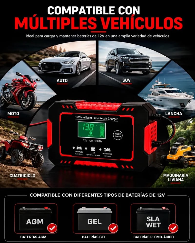 Cargador Inteligente de Batería Relex 12V 6A para Auto y Moto