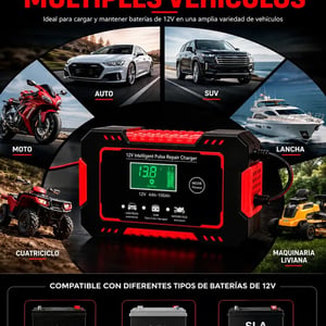 Cargador Inteligente de Batería Relex 12V 6A para Auto y Moto