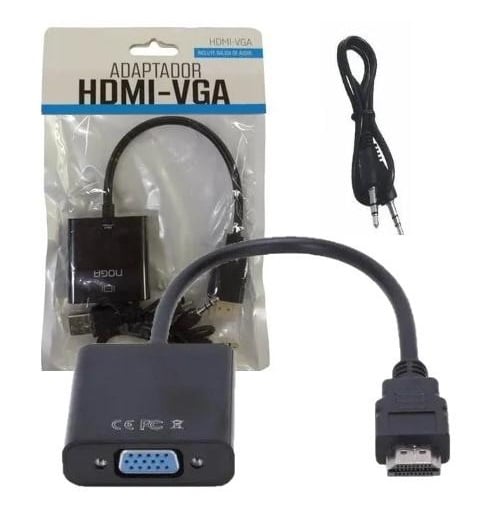 Adaptador Conversor De Hdmi A Vga Con Salida Audio + Cable Plug
