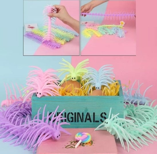 Squishy Ciempiés Pelos Ojitos 26Cm Tpr Estirable 120Cm (Suelto) Verde, Amarillo, Celeste Y violeta