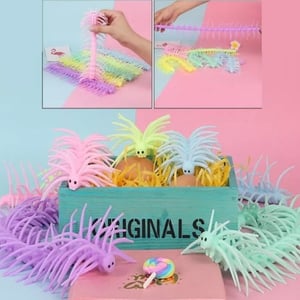 Squishy Ciempiés Pelos Ojitos 26Cm Tpr Estirable 120Cm (Suelto) Verde, Amarillo, Celeste Y violeta