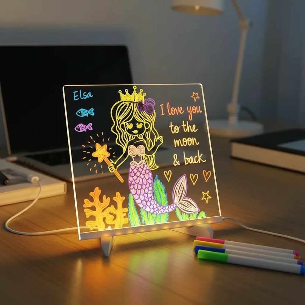 Pizarra Magica Led 20x30 Cm Usb Con Soporte + 7 Marcadores