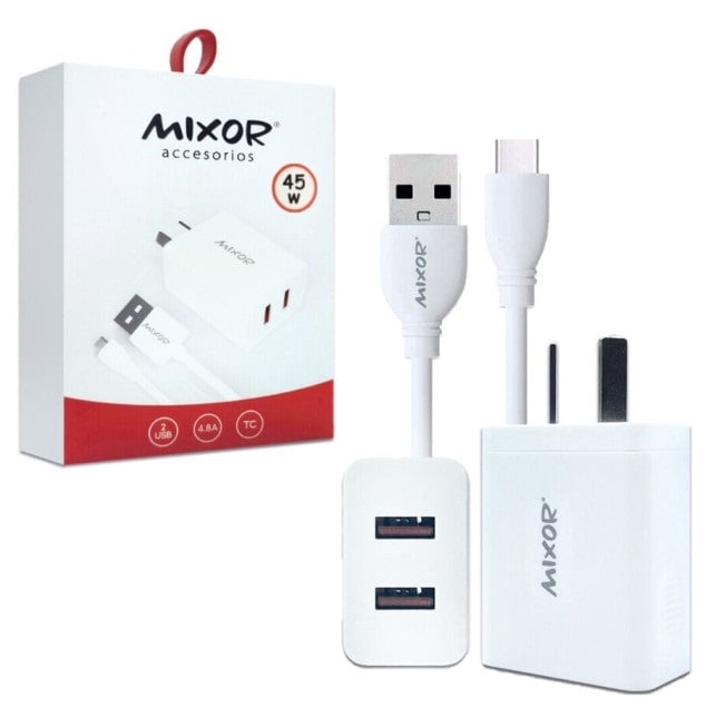 Cargador Cabezal Mixor 5.1w 5v 2 Usb Hembra + Cable Usb A Tipo C