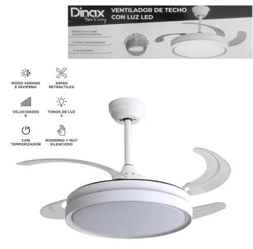 Ventilador De Techo Retráctil Luz Cálida Fría 4 Aspas