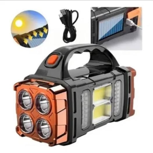 Linterna Recargable y Solar 8 Modos Iluminacion  Frontal Trasera y Lateral + Cable