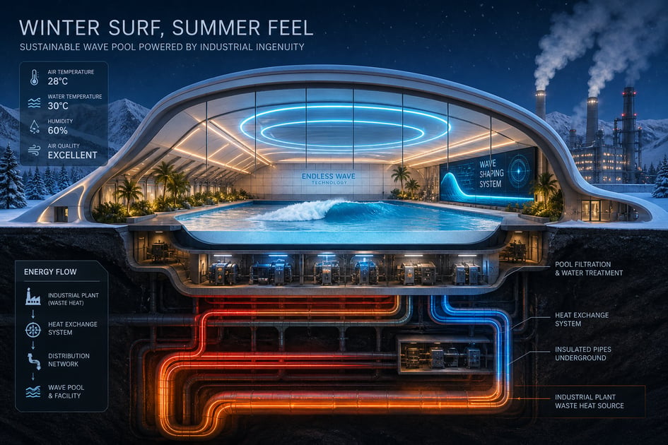 Piscina com onda aquece surfistas no inverno