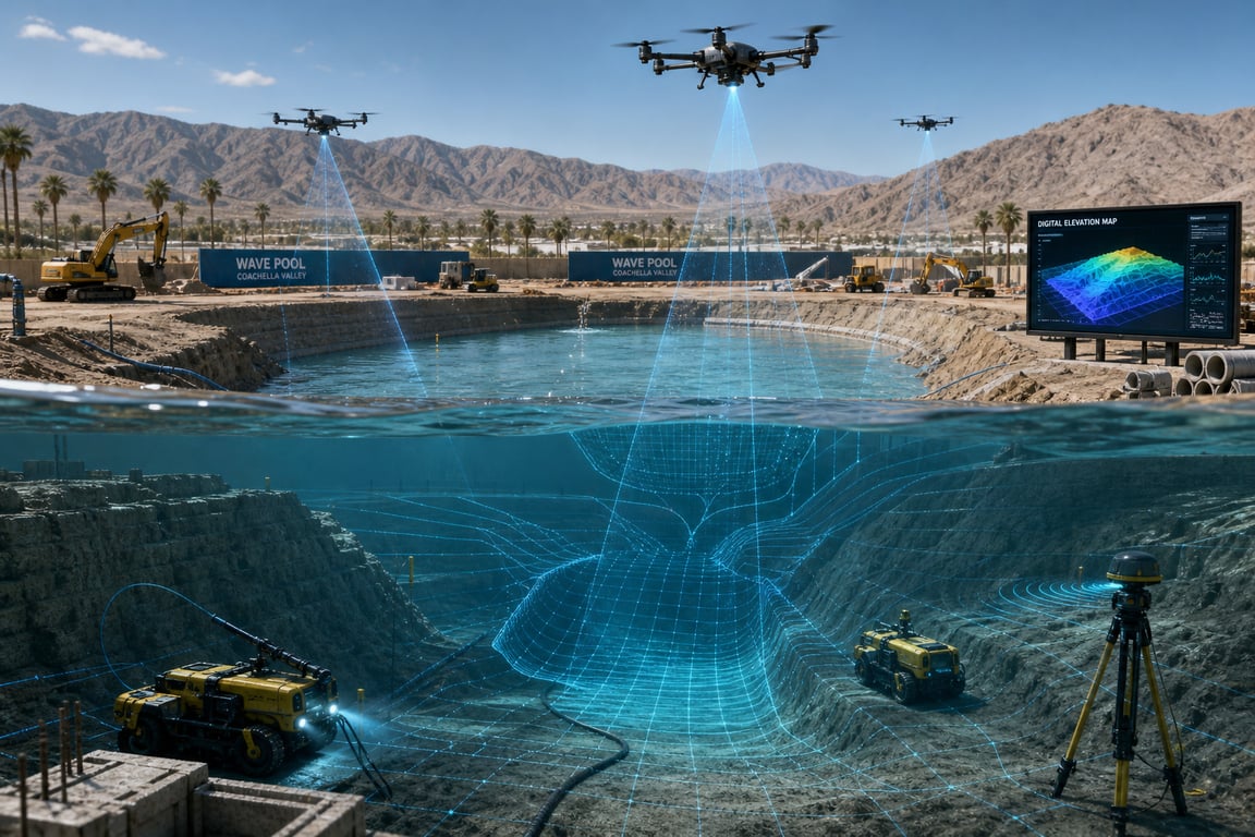Tecnologia Aérea Revoluciona Construção de Piscinas Com Onda