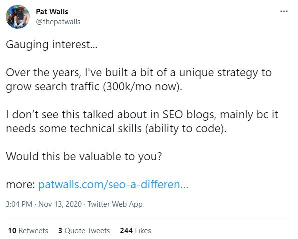 Lean SEO Idea Tweet