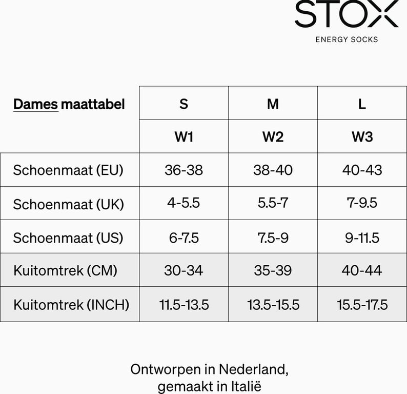 stox maattabel dames