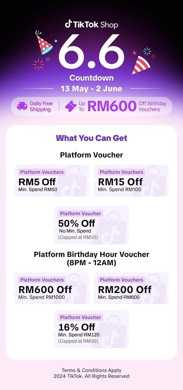 TikTok Shop M'sia 6.6 Countdown Celebration vouchers