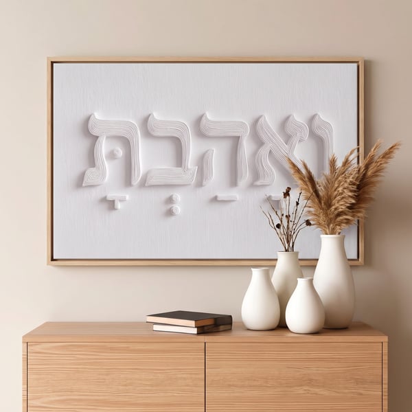 תמונת קנבס Loved Glow – המילה אהבה בטקסטורה תלת־ממדית לבנה