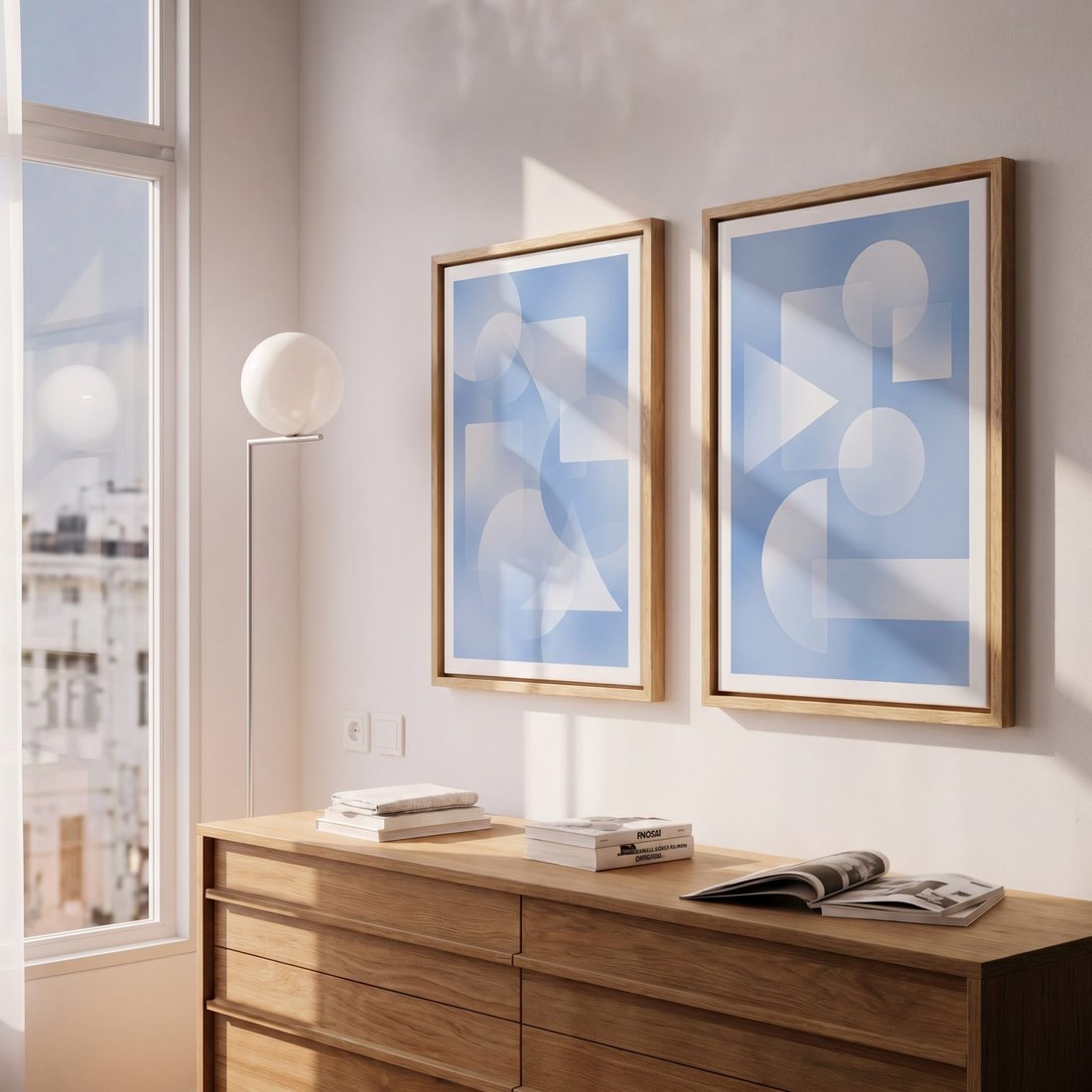 הדמיית זוג יצירות ArtGlow בחלל מעוצב