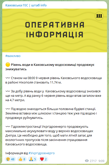 Ситуация на Каховском водохранилище