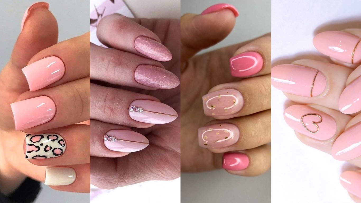 Розовый маникюр в день святого Валентина.