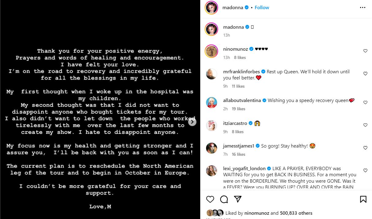 Мадонна вперше вийшла на зв'язок після своєї термінової госпіталізації - фото 1