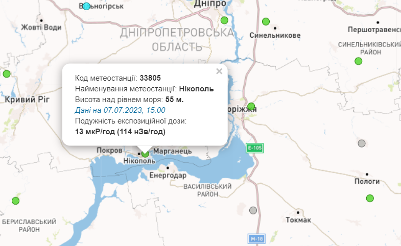 Радіаційна ситуація біля ЗАЕС 7 липня. Фото: Укргідрометцентр