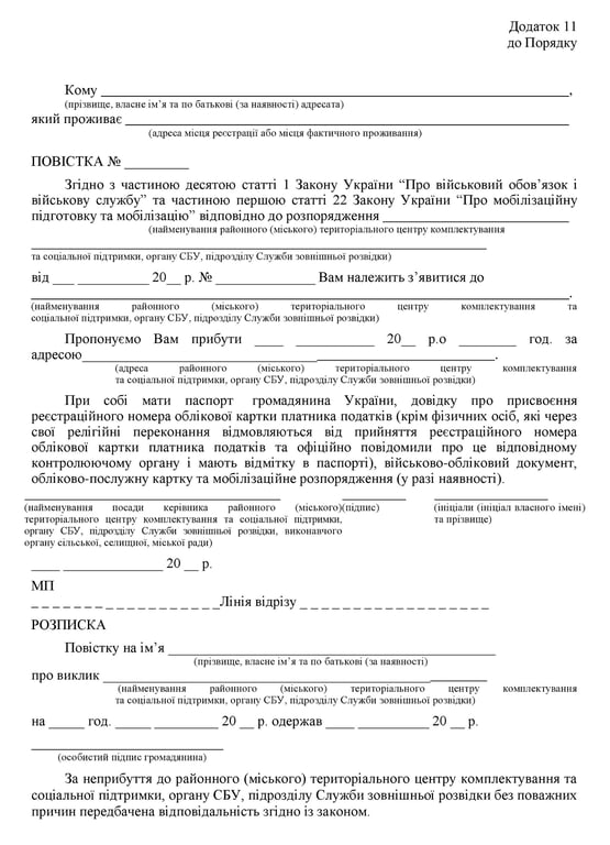 Як виглядає повістка 2023 року