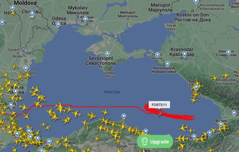 Маршрут розвідувального безпілотника США в Чорному морі. Фото: скриншот / flightradar24